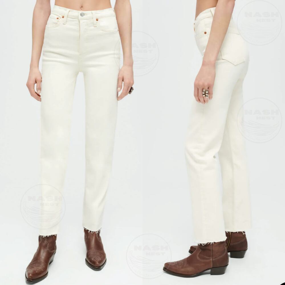 RE/DONE High Rise Stove Pipe Jeans | White Denim, 100% Cotton, 29, MSRP $265 - Picture 2 of 8